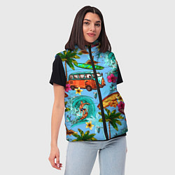 Женский жилет Пальмы, волны, серфинг, цвет: 3D-черный — фото 2