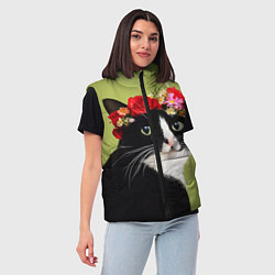 Женский жилет Кот и цветы, цвет: 3D-черный — фото 2