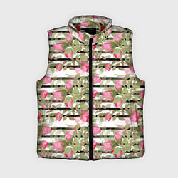 Женский жилет Акварельные розы на полосатом