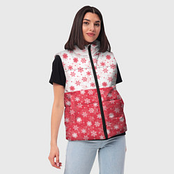 Женский жилет Снежинки красно-белые, цвет: 3D-красный — фото 2