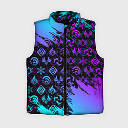 Женский жилет GENSHIN NEON PATTERN SYMBOL НЕОН ЭМБЛЕМЫ, цвет: 3D-черный