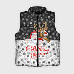 Женский жилет С Новым Годом дед мороз и олень, цвет: 3D-черный