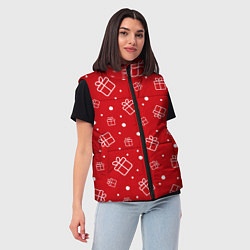 Женский жилет Новогодние подарки на красном фоне, цвет: 3D-красный — фото 2
