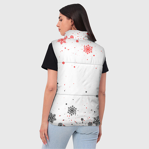 Женский жилет НОВОГОДНИЕ СНЕЖИНКИ ЧЁРНО КРАСНЫЕ 2022 / 3D-Красный – фото 4