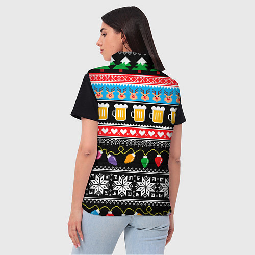 Женский жилет Новогодний пивной узор / 3D-Черный – фото 4