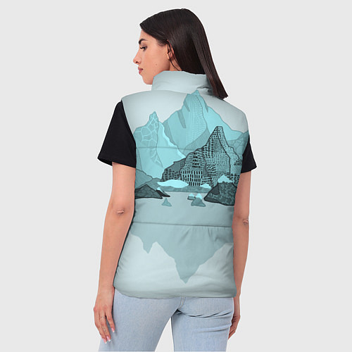 Женский жилет Голубой горный пейзаж с темно-серыми тенями / 3D-Черный – фото 4