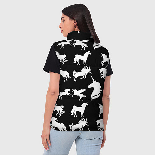 Женский жилет Белые единороги на черном фоне / 3D-Светло-серый – фото 4
