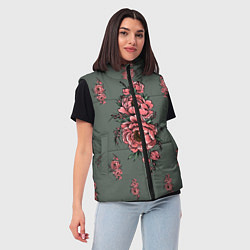 Женский жилет Нежные пионы на сером фоне, цвет: 3D-красный — фото 2