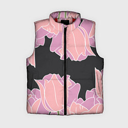 Женский жилет Розовые цветы-кристаллы, цвет: 3D-красный