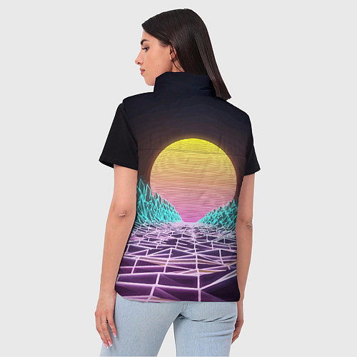 Женский жилет Vaporwave Закат солнца в горах Neon / 3D-Красный – фото 4