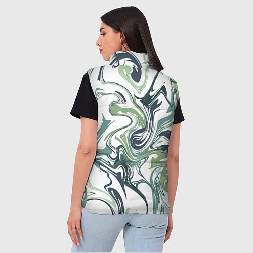 Женский жилет Зеленый мрамор Абстрактный узор с прожилками и раз / 3D-Черный – фото 4