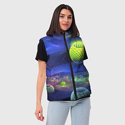 Женский жилет Геометрический фрактальный неоновый паттерн Geomet, цвет: 3D-черный — фото 2