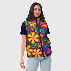Женский жилет РАСПИСНЫЕ ЦВЕТЫ PAINTED FLOWERS, цвет: 3D-черный — фото 2