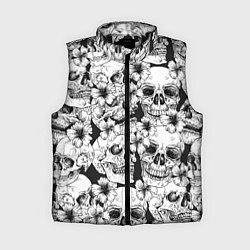 Женский жилет Чёрно белые черепа и маки