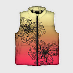 Женский жилет Черные абстрактные цветы на красно-желтом градиент, цвет: 3D-черный