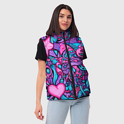 Женский жилет Яркая абстракция голубой и розовый фон, цвет: 3D-черный — фото 2