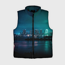 Женский жилет Неоновый город с рекой - Светло-зелёный, цвет: 3D-черный