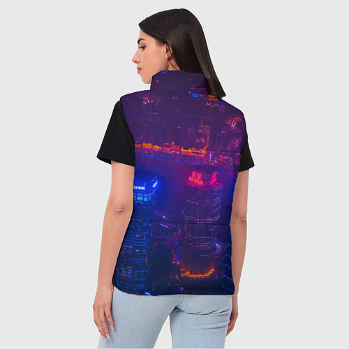 Женский жилет Неоновый город с высоты - Фиолетовый / 3D-Черный – фото 4