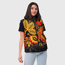 Женский жилет Хохломская Роспись Цветы На Тёмном Фоне, цвет: 3D-красный — фото 2