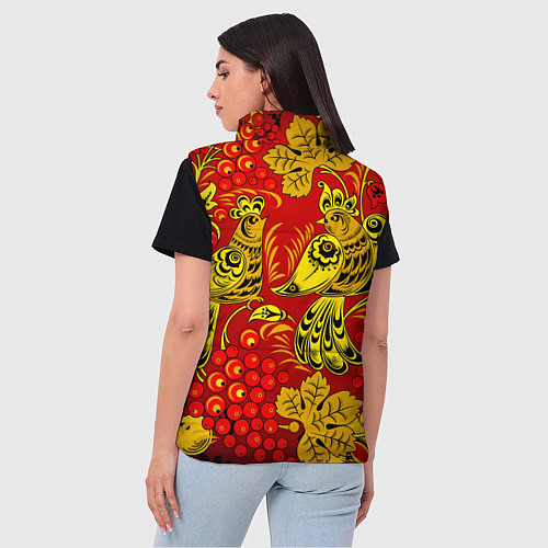 Женский жилет Хохломская Роспись Две Птици На Красном Фоне / 3D-Красный – фото 4