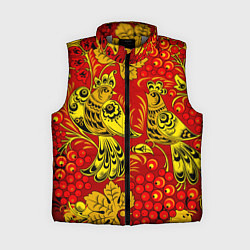 Женский жилет Хохломская Роспись Две Птици На Красном Фоне, цвет: 3D-светло-серый
