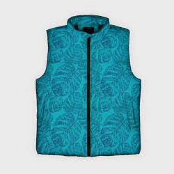 Женский жилет Синие листья монстеры на голубом