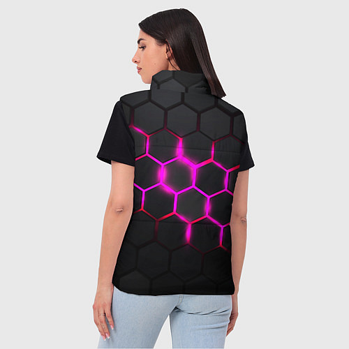 Женский жилет Объёмные соты - неоновые проблески / 3D-Черный – фото 4