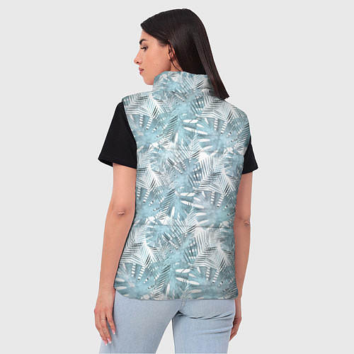 Женский жилет Голубые листья пальмы на белом / 3D-Светло-серый – фото 4