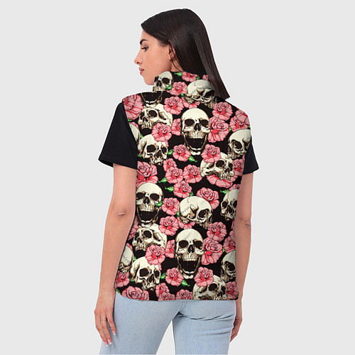 Женский жилет Розы с черепами / 3D-Черный – фото 4