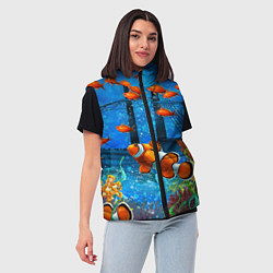 Женский жилет Затонувший корабль в окружении обитателей океана, цвет: 3D-красный — фото 2