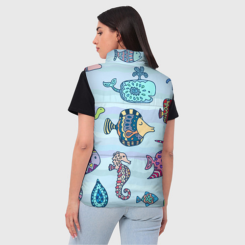 Женский жилет Кит, черепаха, акула и другие обитатели океана / 3D-Черный – фото 4