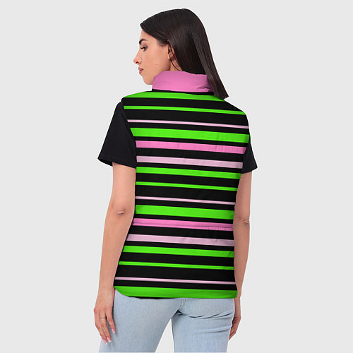 Женский жилет Полосаты узор в зелено-розовых оттенках на черном / 3D-Светло-серый – фото 4