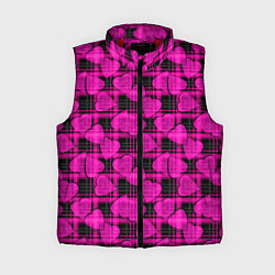 Женский жилет Black and pink hearts pattern on checkered, цвет: 3D-красный