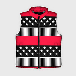 Женский жилет Red and black pattern with stripes and stars, цвет: 3D-светло-серый