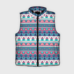 Женский жилет Этнический орнамент терракотово-серый полосатый, цвет: 3D-черный