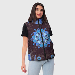 Женский жилет Мандала-цветок Голубая снежинка, цвет: 3D-черный — фото 2