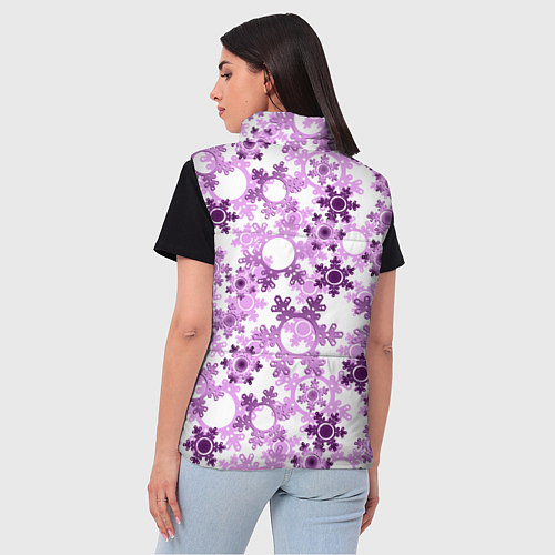 Женский жилет Розовые снежинки на белом фоне Новогодний декор / 3D-Черный – фото 4