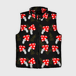 Женский жилет Мухоморы на черном фоне, цвет: 3D-красный