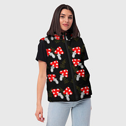 Женский жилет Мухоморы на черном фоне, цвет: 3D-черный — фото 2