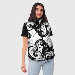Женский жилет Черные волнистые узоры на белом, цвет: 3D-красный — фото 2