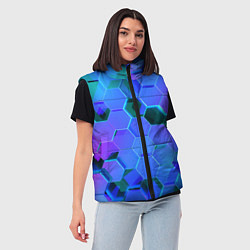 Женский жилет Синие неоновые плиты, цвет: 3D-черный — фото 2