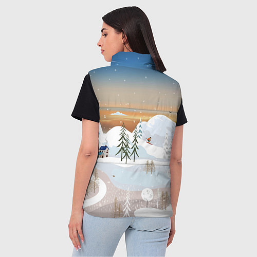 Женский жилет Новогоднее настроение - пейзаж / 3D-Красный – фото 4