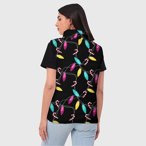 Женский жилет Новогодняя гирлянда черная / 3D-Черный – фото 4