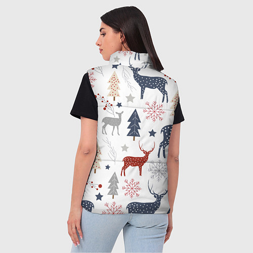 Женский жилет Олени в новогоднем лесу / 3D-Красный – фото 4