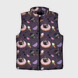 Женский жилет Паттерн с мопсами и едой