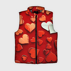 Женский жилет Красные сердца на красном фоне, цвет: 3D-светло-серый