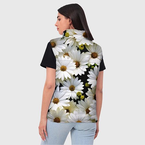 Женский жилет Белые цветы ромашки - летний паттерн / 3D-Черный – фото 4