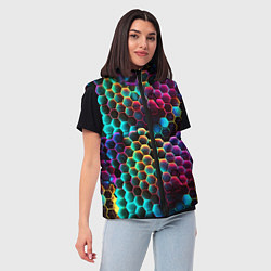 Женский жилет Неон и соты, цвет: 3D-черный — фото 2