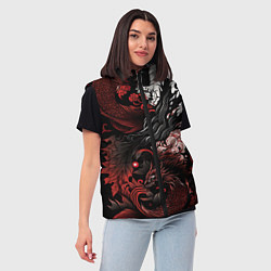 Женский жилет Красный Irezumi узор, цвет: 3D-черный — фото 2