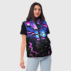 Женский жилет Неоновые стильные соты, цвет: 3D-черный — фото 2